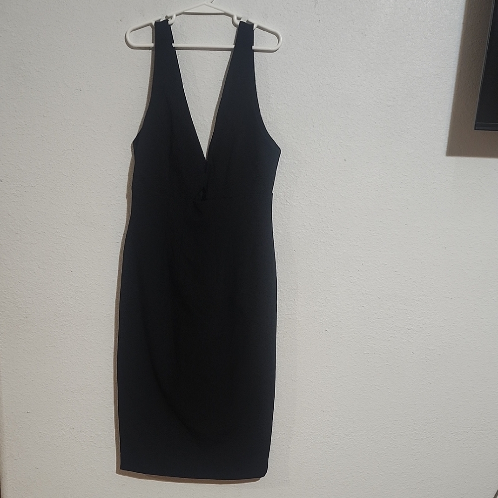 Alice + Olivia Black Midi Plunge Sheath Dress Size 0